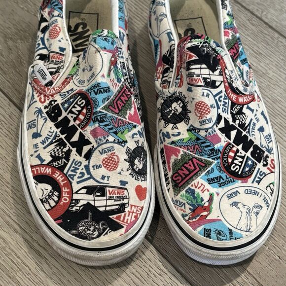 Vans Mash Up Stickers Classic Slip On Shoes Unisex M5 W6.5 Skate BMX Surf Casual - Picture 2 of 6